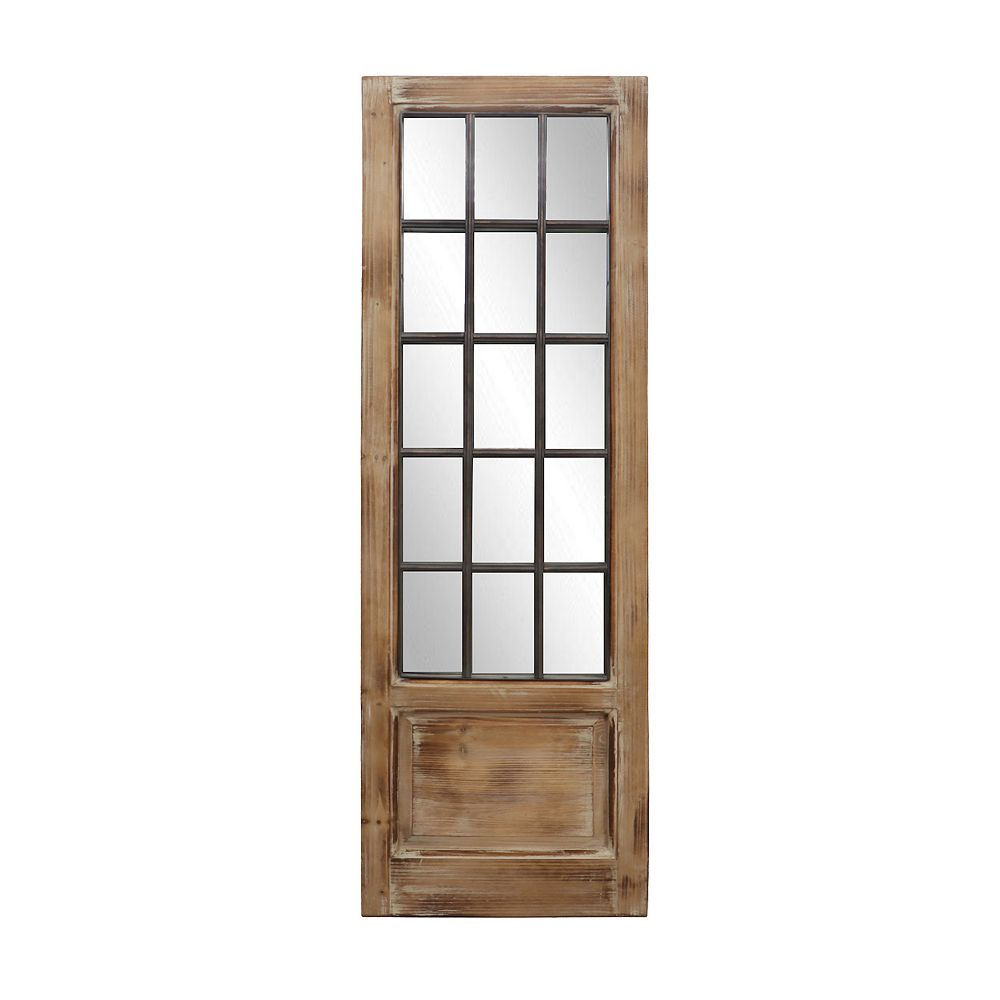 Parisloft Farmhouse Rectangular Windowpane Wood And Metal Wall Mirror ... in Understanding the Appeal of Vintage Windowpane Wall Mirrors with Natural Wood Finishes