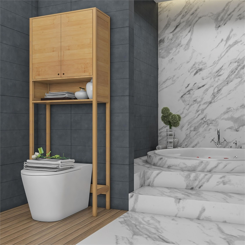 Pemberly Row Bamboo Over Toilet Bathroom Storage Cabinet In Natural ... inside Pemberly Row Over The Toilet Storage Cabinet In White Ash - Engineered Wood