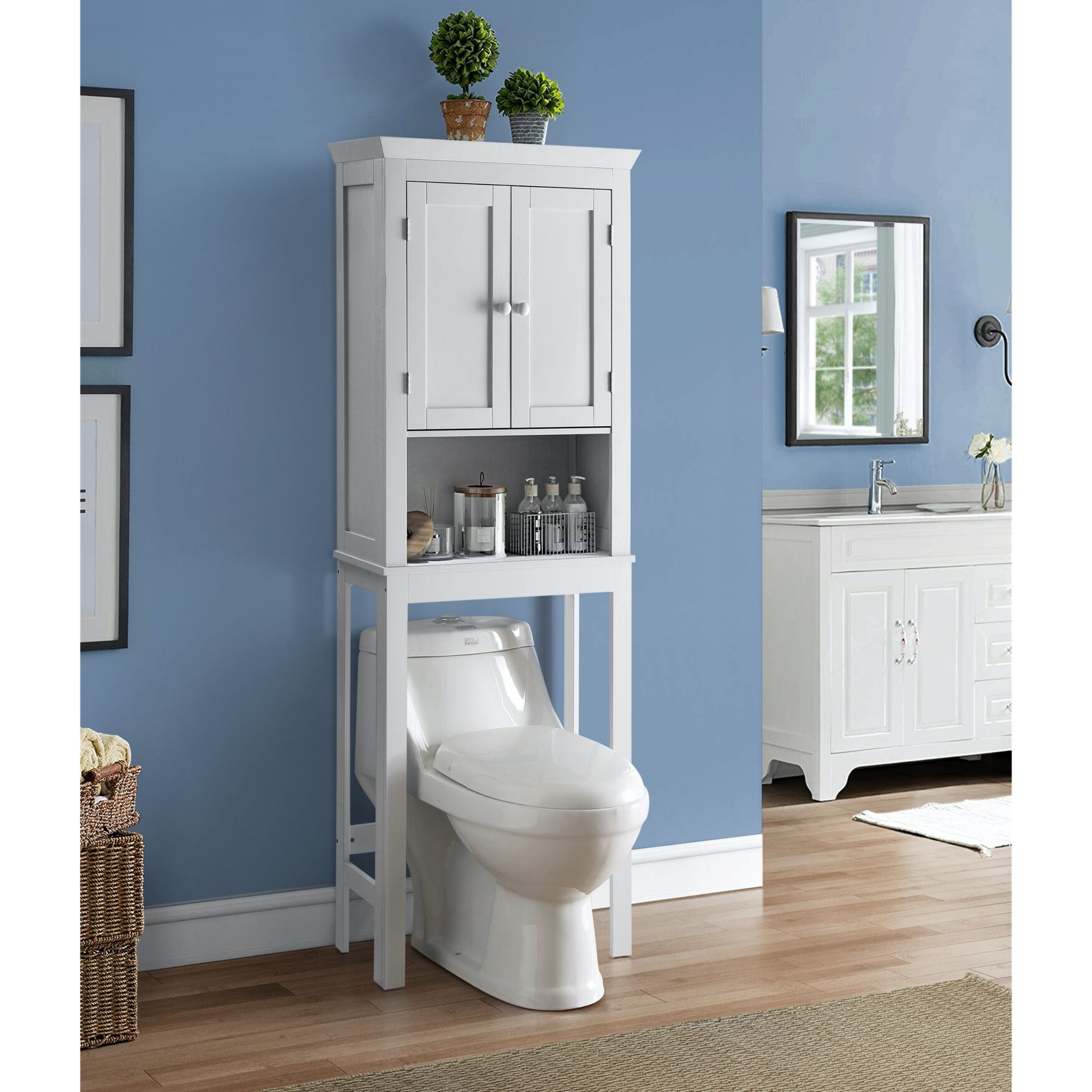 Rancho Bathroom Space Saver Cabinet, White | Brylane Home regarding Acadian Space Saver Cabinet