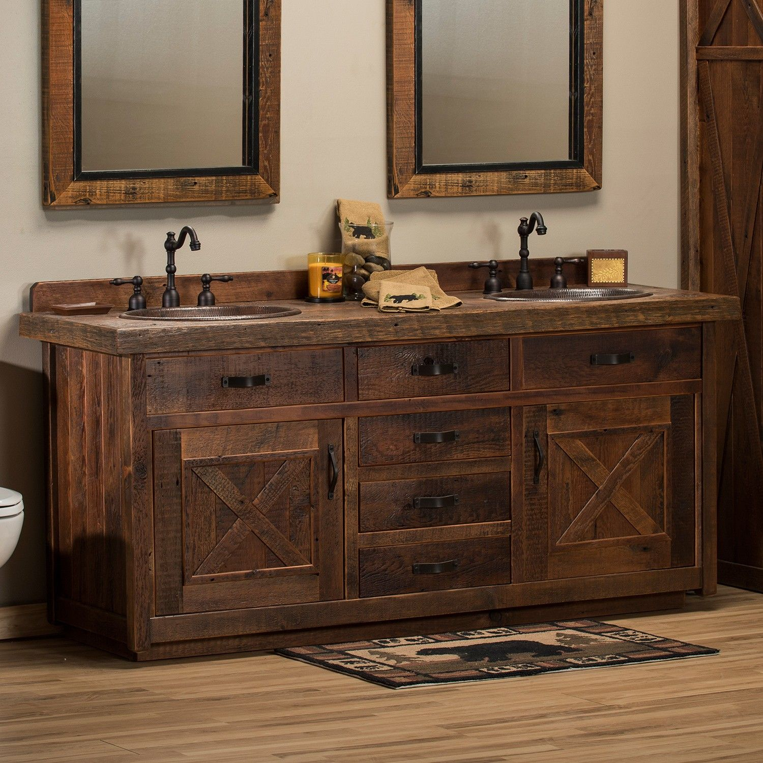 Reclaimed Barn Wood Barn Door Vanity | Rustic Bathroom Vanities, Rustic ... with Wiley Rustic Reclaimed Wood Bathroom Vanity