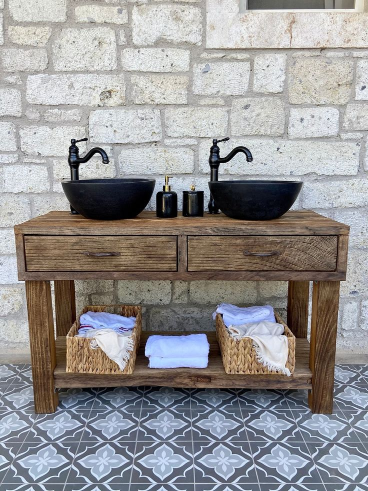 Reclaimed Wood Bathroom Vanity Double Sink, Rustic Vanity With Drawers ... inside Delano Rustic Reclaimed Wood Bathroom Vanity Black - Balancing Form and Function