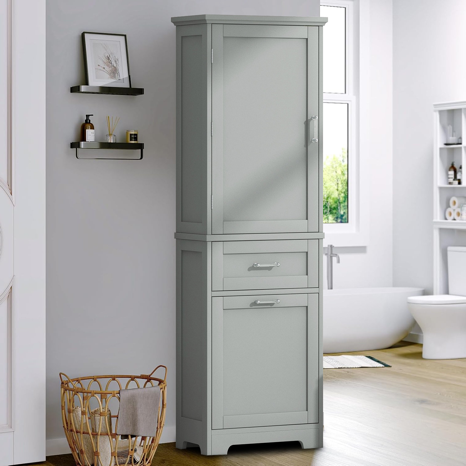 Red Barrel Studio® Modern Stylish Tall Bathroom Storage Cabinet Linen ... throughout Tall Bathroom Storage Cabinet, Slim Linen Cabinet For Bathroom Organization, Elements