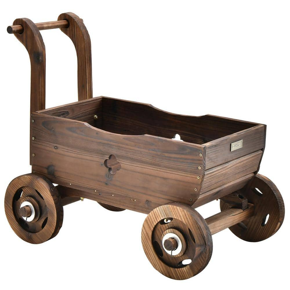 Reviews For Angeles Home Rustic Brown Decorative Wooden Wagon Cart With ... within Exploring the Versatility of Aeri Large Wood Cart in Modern Landscaping