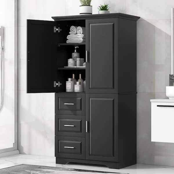 Reviews For J&E Home 62 In.h Black Bathroom Floor Storage Cabinet With ... intended for Black Bathroom Floor Storage Cabinet