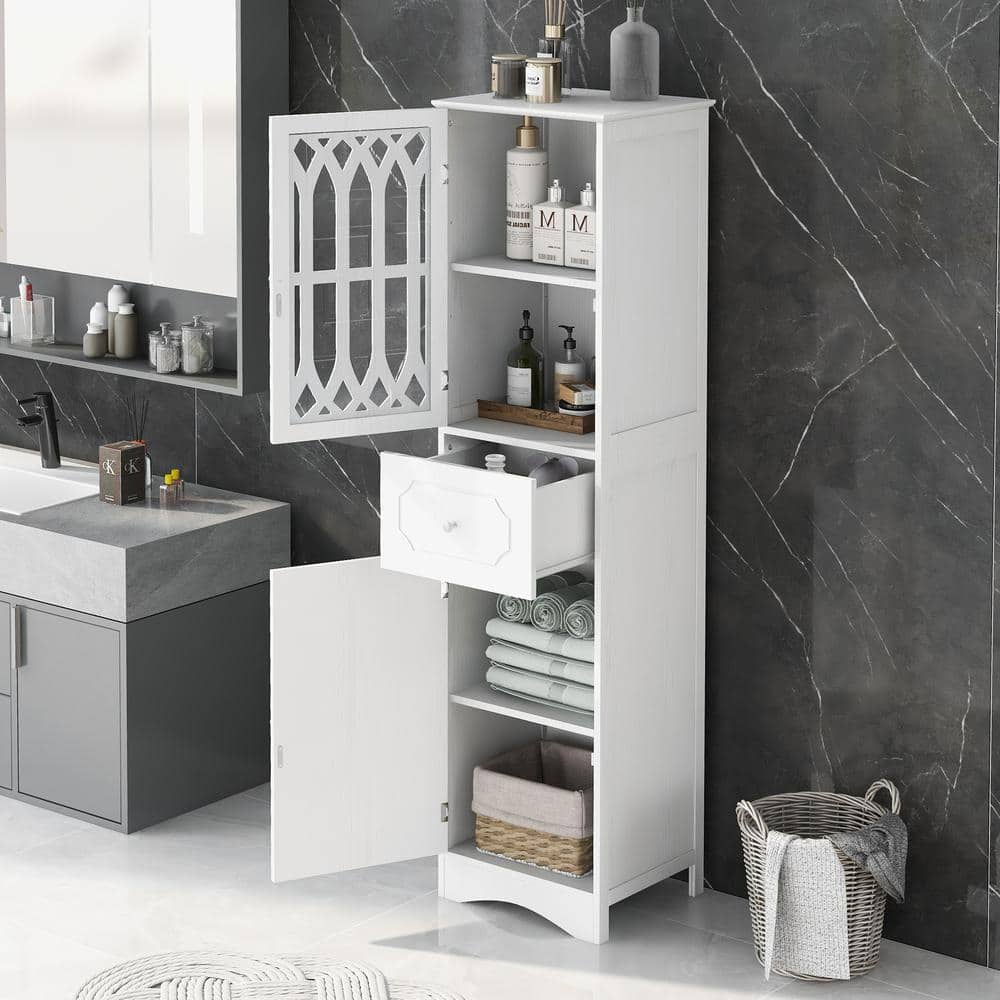 Reviews For Magic Home Freestanding Storage Tall Bathroom Cabinet With ... for 68" Tall Freestanding Bath Cabinet, 3 Drawers And Adjustable Shelf, White
