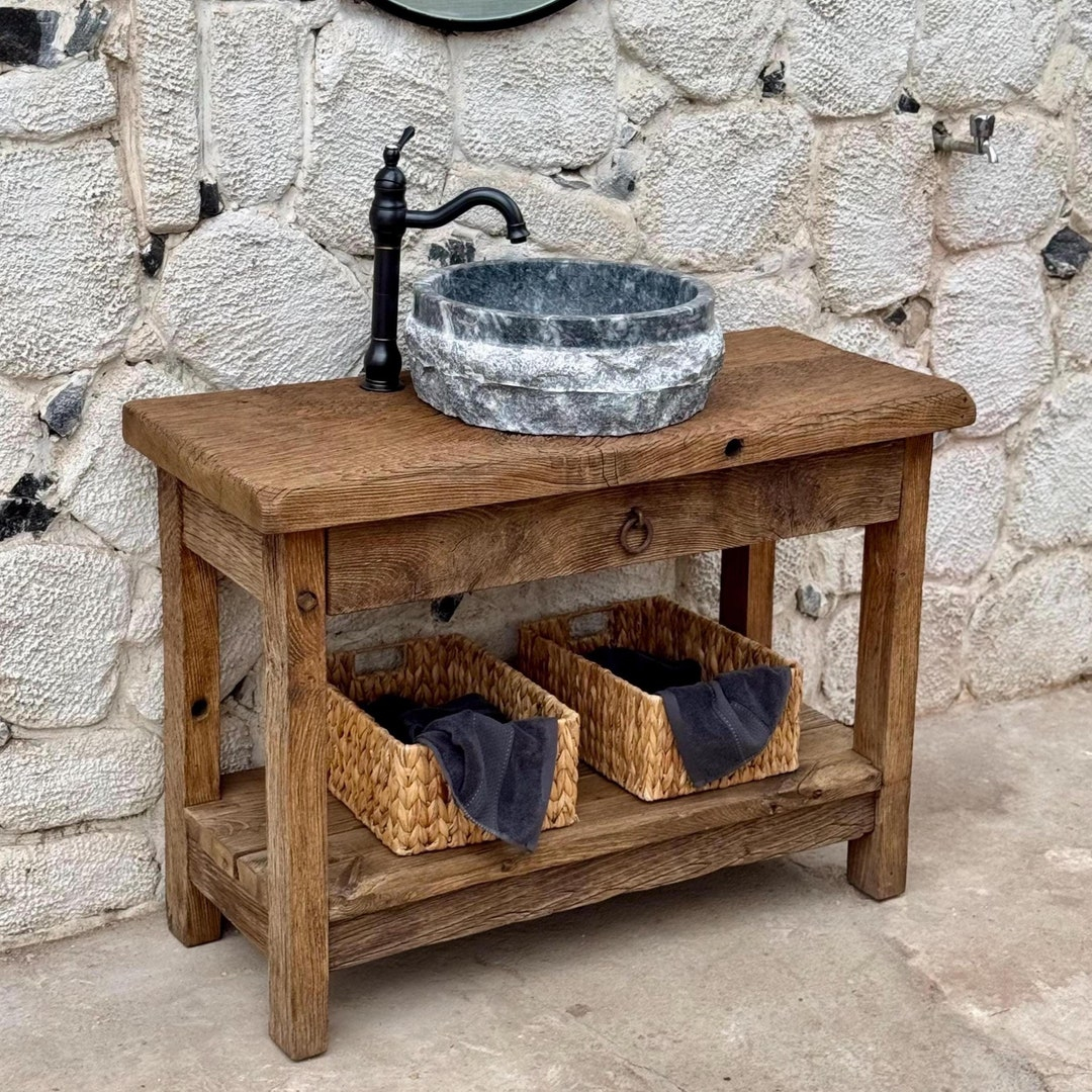 Rustic Reclaimed Wood Bathroom Vanity For Single Sink - Handcrafted ... for Delano Rustic Reclaimed Wood Bathroom Vanity, Black