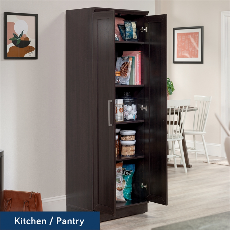 Sauder Homeplus Engineered Wood Storage Cabinet In Dakota Oak | Cymax ... for How to properly maintain your Raven Oak finish pantry cabinet for long-lasting use