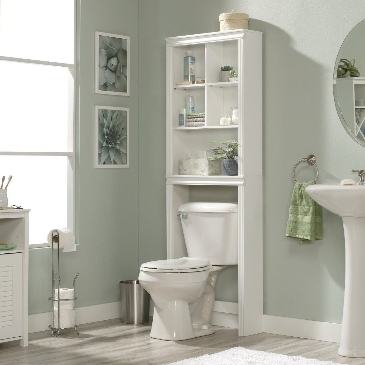 Sauder Soft White Bathroom Etagere | Do It Best throughout Sauder Caraway Engineered Wood Etagere In Soft White