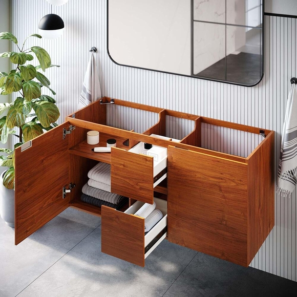 Scenic 48" Double Sink Compatible Bathroom Vanity Cabinet In Cherry ... pertaining to Understanding the Benefits of Walnut Finish in Bathroom Vanities