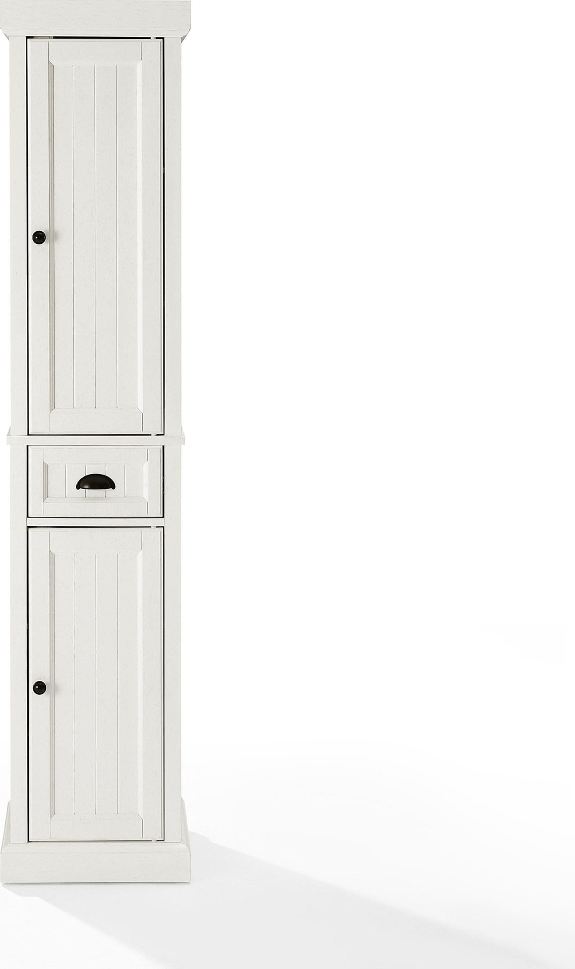 Seaside Tall Linen Storage Cabinet In Distressed White By Crosley ... pertaining to Transforming Your Space with Seaside Tall Linen Cabinet Distressed Black