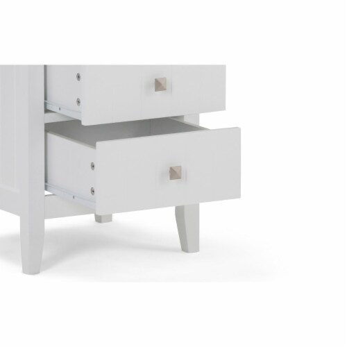 Simpli Home Acadian 4 Drawer Bath Cabinet White Rubberwood Storage ... with Acadian Four Drawer Floor Storage Cabinet