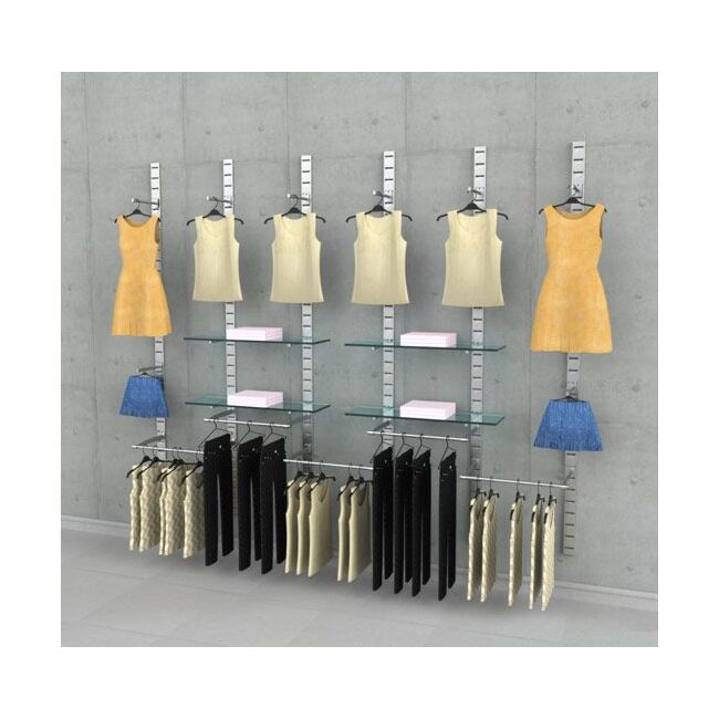 Slatstrip Vertical Wall Mounted Retail Display For 4 Glass Shelves With ... throughout Aeri Vertical Glass Wall Mount Storage Unit
