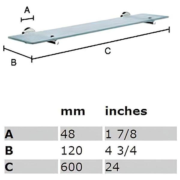 Smedbo Home 600Mm Frosted Glass Bathroom Shelf - Brushed Chrome with Ice Frosted Glass Bathroom Shelf