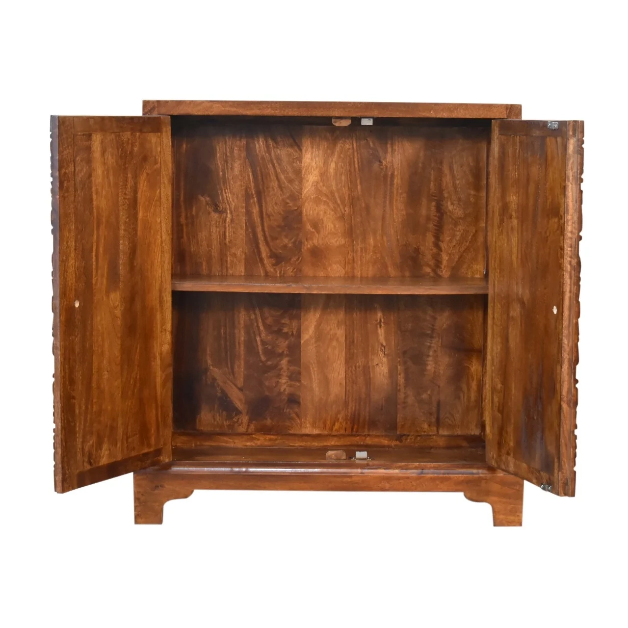 Solid Mango Wood Chestnut Finished Intricately Carved Tova 2 Door ... for How Nuna Mango Wood Cabinets Transform Small Bathroom Organization