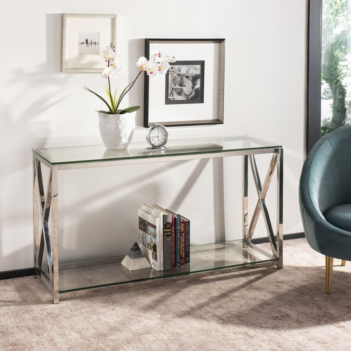 Stainless Steel Chrome + Glass Console Table - Safavieh.com | Glass ... within Linon Summit Metal And Glass Floor Console In Chrome