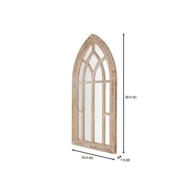 Stylewell Medium Arched Natural Wood Windowpane Antiqued Farmhouse ... intended for Vintage Windowpane Wall Mirror In Natural Wood Finish Rectangular Metal And