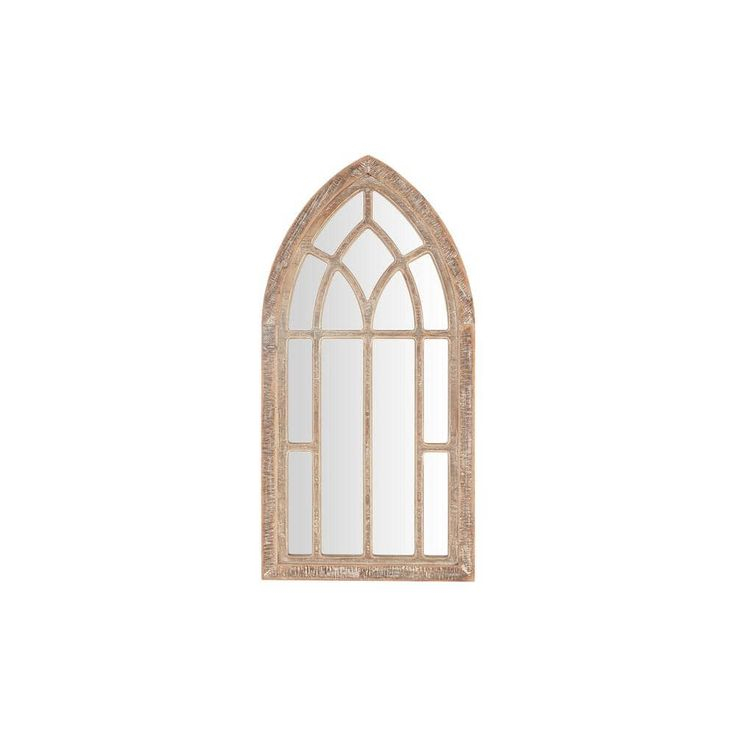 Stylewell Medium Arched Natural Wood Windowpane Antiqued Farmhouse ... pertaining to Understanding the Appeal of Vintage Windowpane Wall Mirrors with Natural Wood Finishes