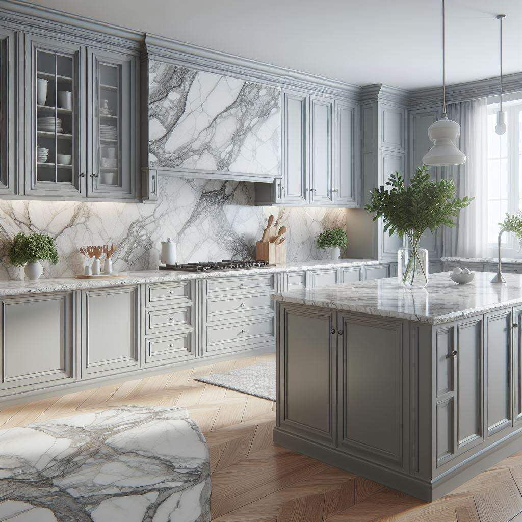 Styling Grey Cabinets With Marble Countertops | Badger Granite with regard to How Light Gray Milwaukee Bathroom Cabinets Transform Small Spaces