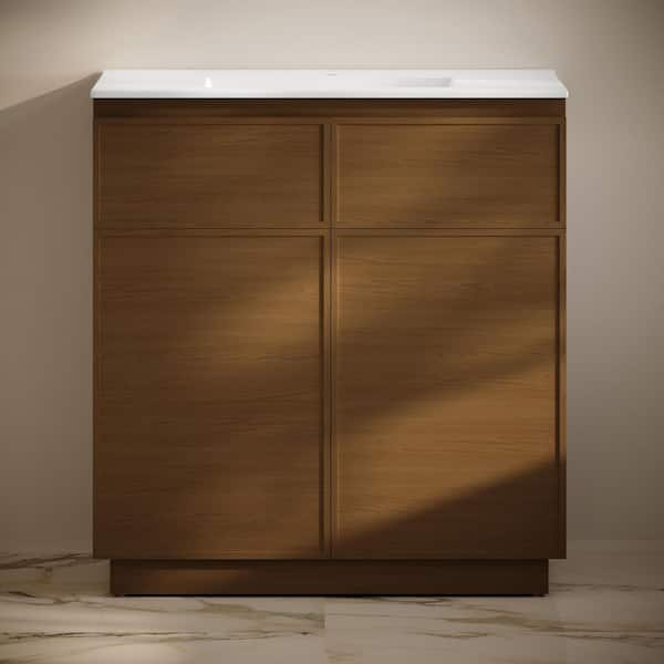 Swiss Madison St. Tropez 36" Freestanding Bath Vanity In Brown Oak With ... throughout The Practical Benefits of St Tropez 15x15x60 Oak Linen Storage Solutions