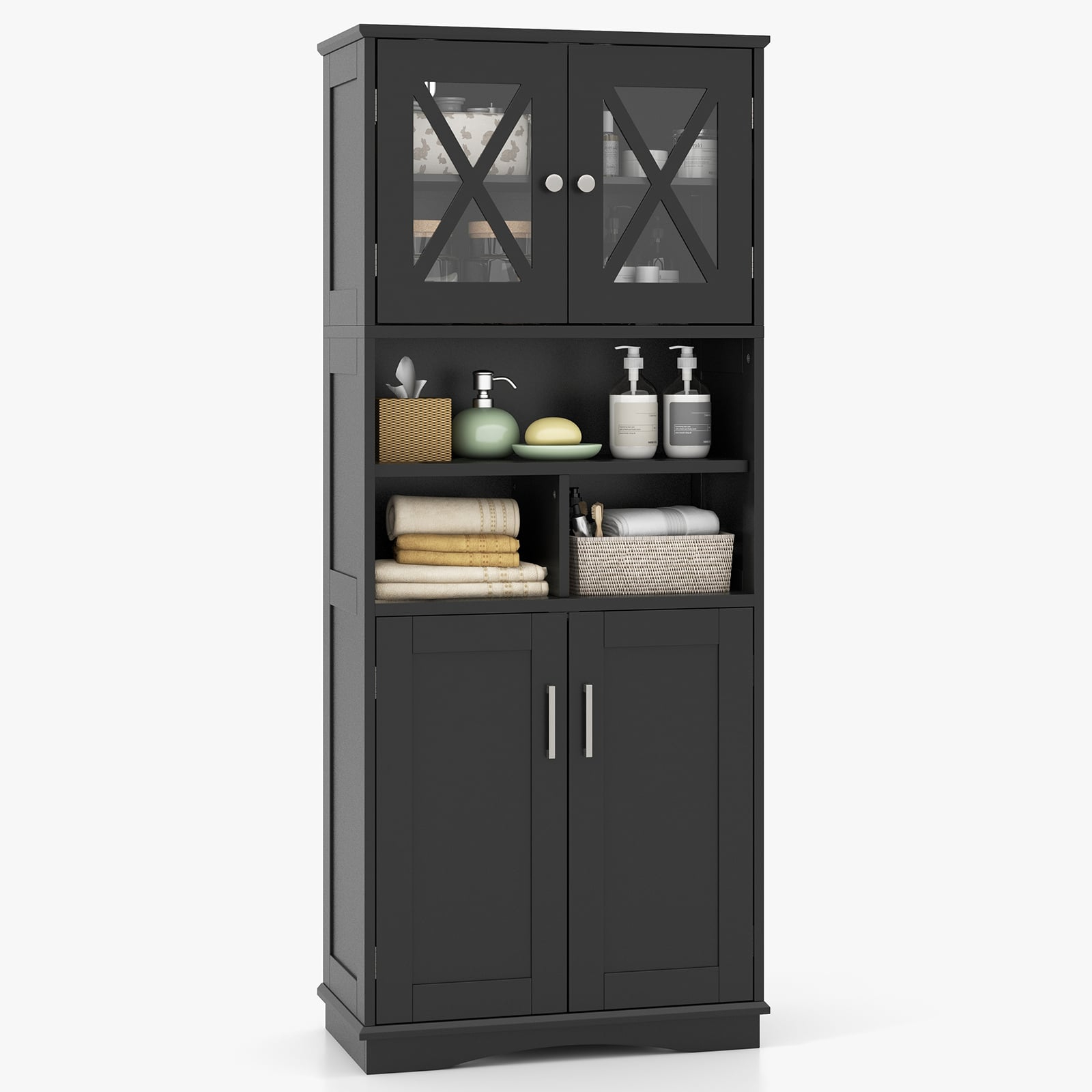 Tall Bathroom Floor Storage Cabinet With Acrylic Doors And 3 Cubes ... with regard to Black Bathroom Floor Storage Cabinet