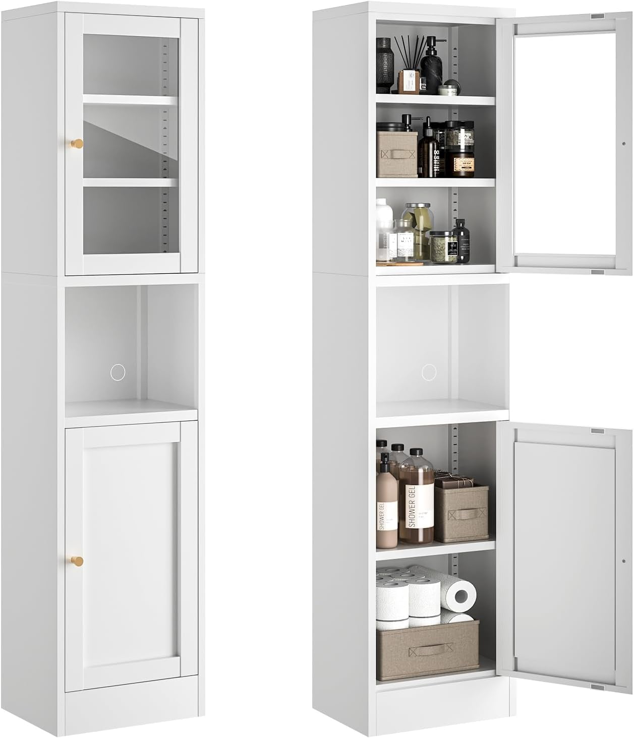 Tall Bathroom Storage Cabinets,Slim Metal Cabinet With Open Shelf ... pertaining to Freestanding Organizers That Transform Tiny Bathrooms