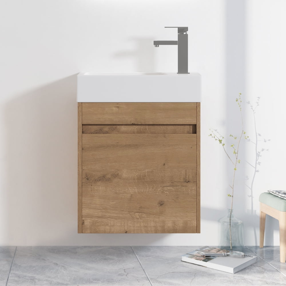 Tcbosik 18 Inch Wall Mounted Bathroom Vanity With Resin Sink & Soft ... intended for Why 18x15. Bath Vanity. Imitative Oak Represents the Future of Bathroom Aesthetics