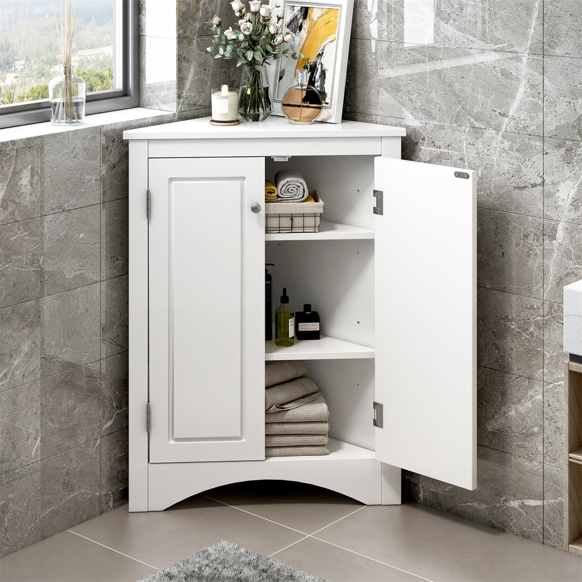 Triangle Storage Cabinet,Corner Cabinet With Adjustable Shelves & 2 ... pertaining to Building smarter bathroom storage with strategic triangular layouts