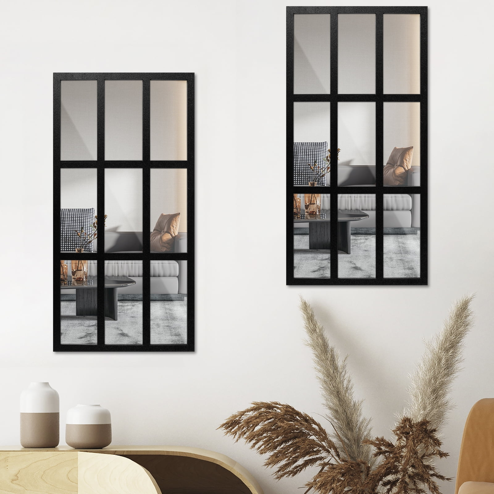 Tzgsonp 26Cm X 46Cm / 22Cm X 44Cm Black Vintage Rectangle Windowpane ... for Understanding the Appeal of Vintage Windowpane Wall Mirrors with Natural Wood Finishes
