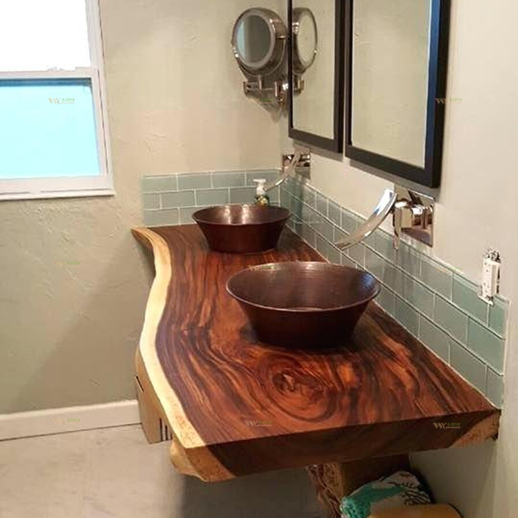 Usa Walnut Live Edge Bathroom Vanity Countertop with regard to Live Edge Misun Suar Wood Bathroom Linen Cabinet