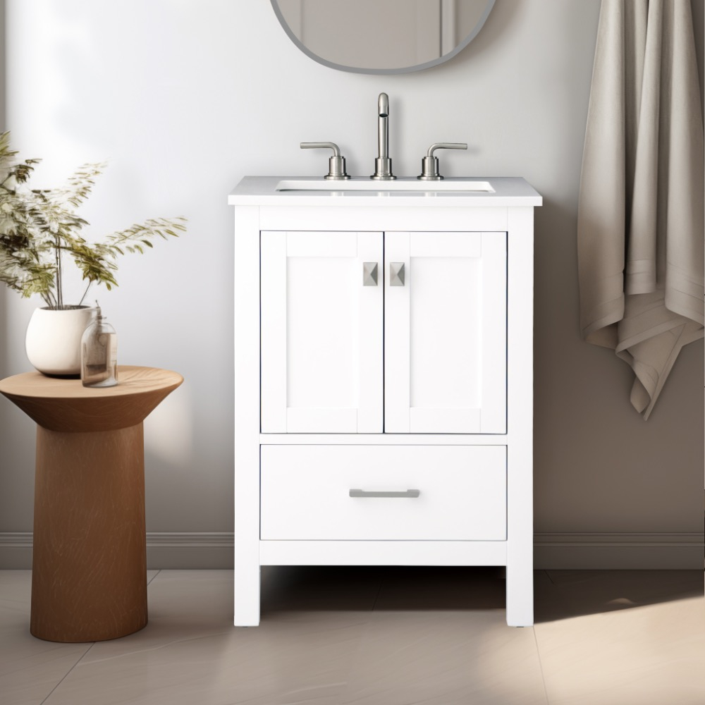 Vanea 24" Bathroom Vanity In White With White Quartz Top inside Cassia 24" Bathroom Vanity Natural White