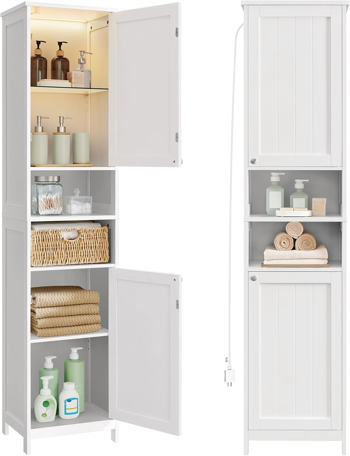 Vasagle Tall Bathroom Cabinet With Lights, Slim Bathroom Storage ... throughout Slim Bathroom Storage Cabinet, Freestanding Organizer For Compact Spaces