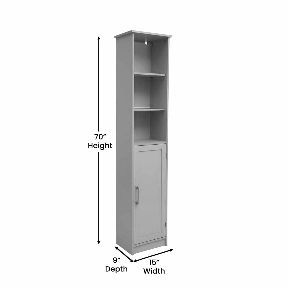 Vega Freestanding Linen Tower Storage Cabinet With Magnetic Close Door ... in The Psychology of Color: Why Gray Cabinetry Works Best in Bathrooms