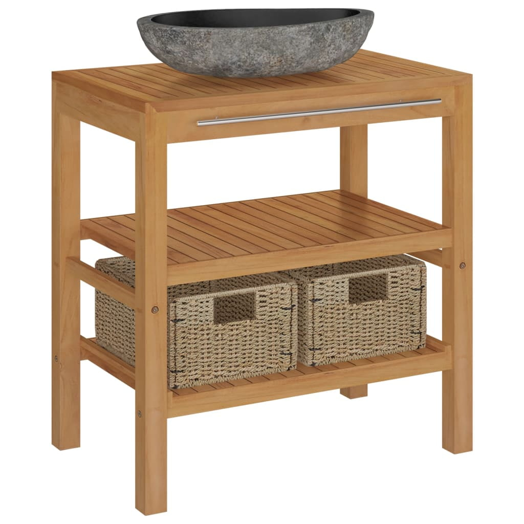 Vidaxl Bathroom Vanity Cabinet Bath Unit With Riverstone Sink Solid ... with Vidaxl Wall-Mounted Bathroom Cabinet 18.1"X10"X15.7" Solid Wood Teak