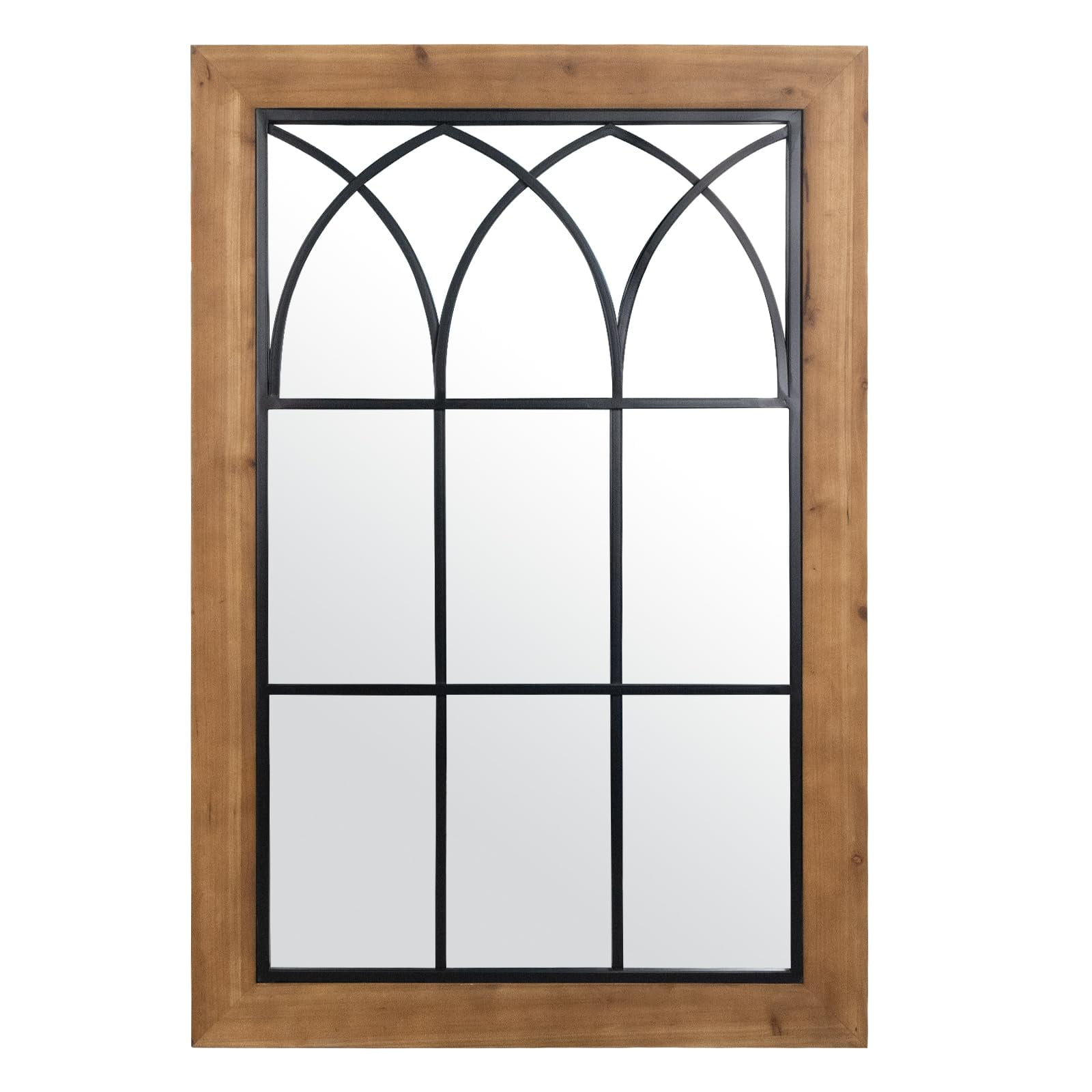 Wall Mounted Mirror, Rectangular Farmhouse Wall Mirror Black Windowpane ... inside Vintage Windowpane Wall Mirror In Natural Wood Finish Rectangular Metal And