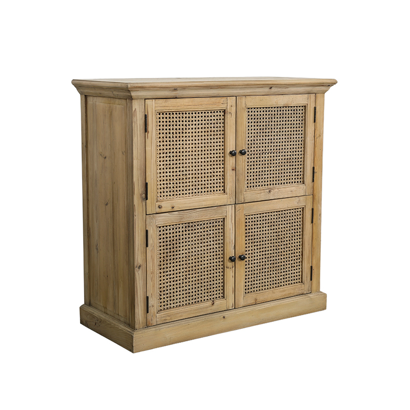 Wholesale Recycled Fir Kitchen Display Cabinet With 4 Natural Rattan ... inside Solid Recycled Fir Side Cabinet