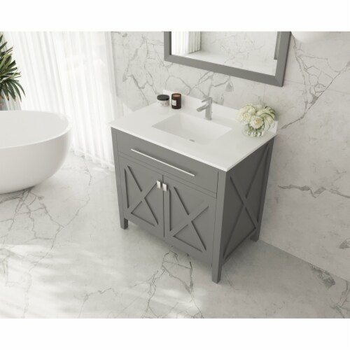 Wimbledon - 36 - Grey Cabinet + White Quartz Countertop, 1 - Kroger inside Wimbledon, 36" Gray Cabinet