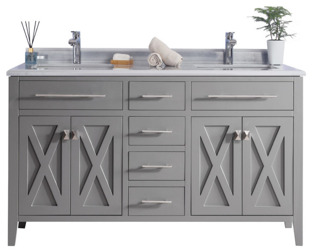 Wimbledon, 60, Gray Cabinet + White Stripes Counter, No Mirror ... within Wimbledon, 36" Gray Cabinet