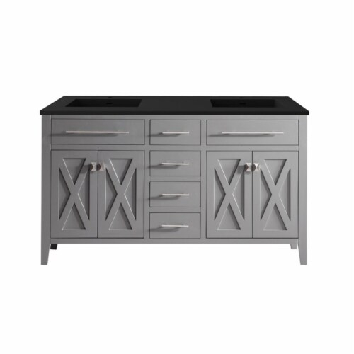 Wimbledon - 60 - Grey Cabinet + Matte Black Viva Stone Solid Surface ... within Wimbledon, 36" Gray Cabinet
