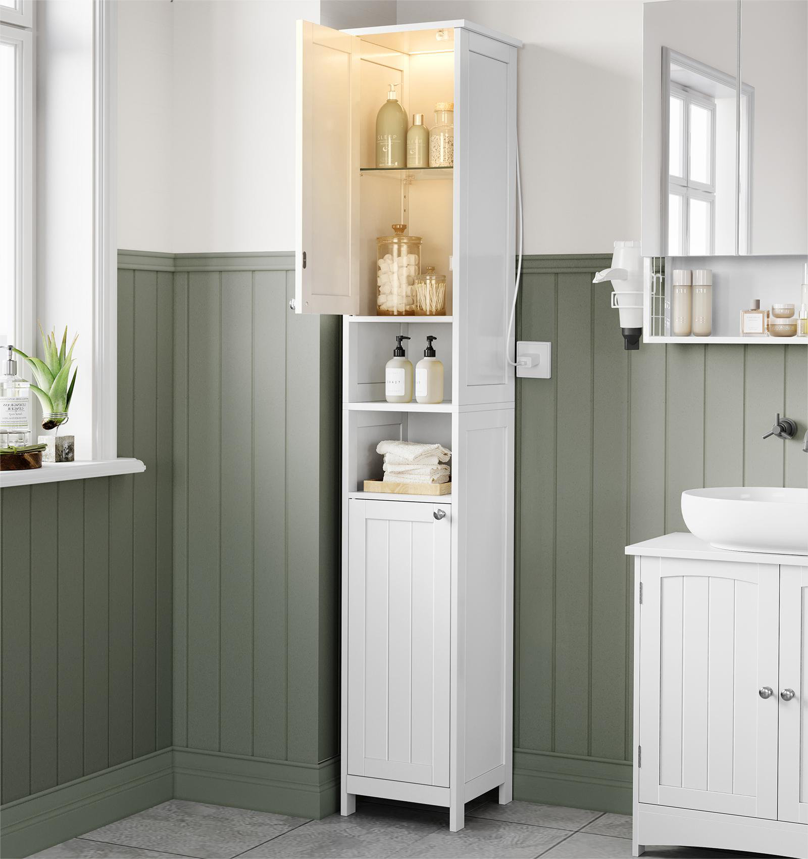 Winston Porter Tall Bathroom Cabinet With Lights, Slim Bathroom Storage ... regarding Designing functional storage solutions for modern bathrooms and offices
