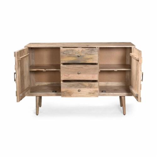 Zona Mid-Century Modern Mango Wood 3 Drawer Sideboard With 2 Doors, 1 ... intended for Designing Your Bathroom Around Practical and Eco-Friendly Storage Options