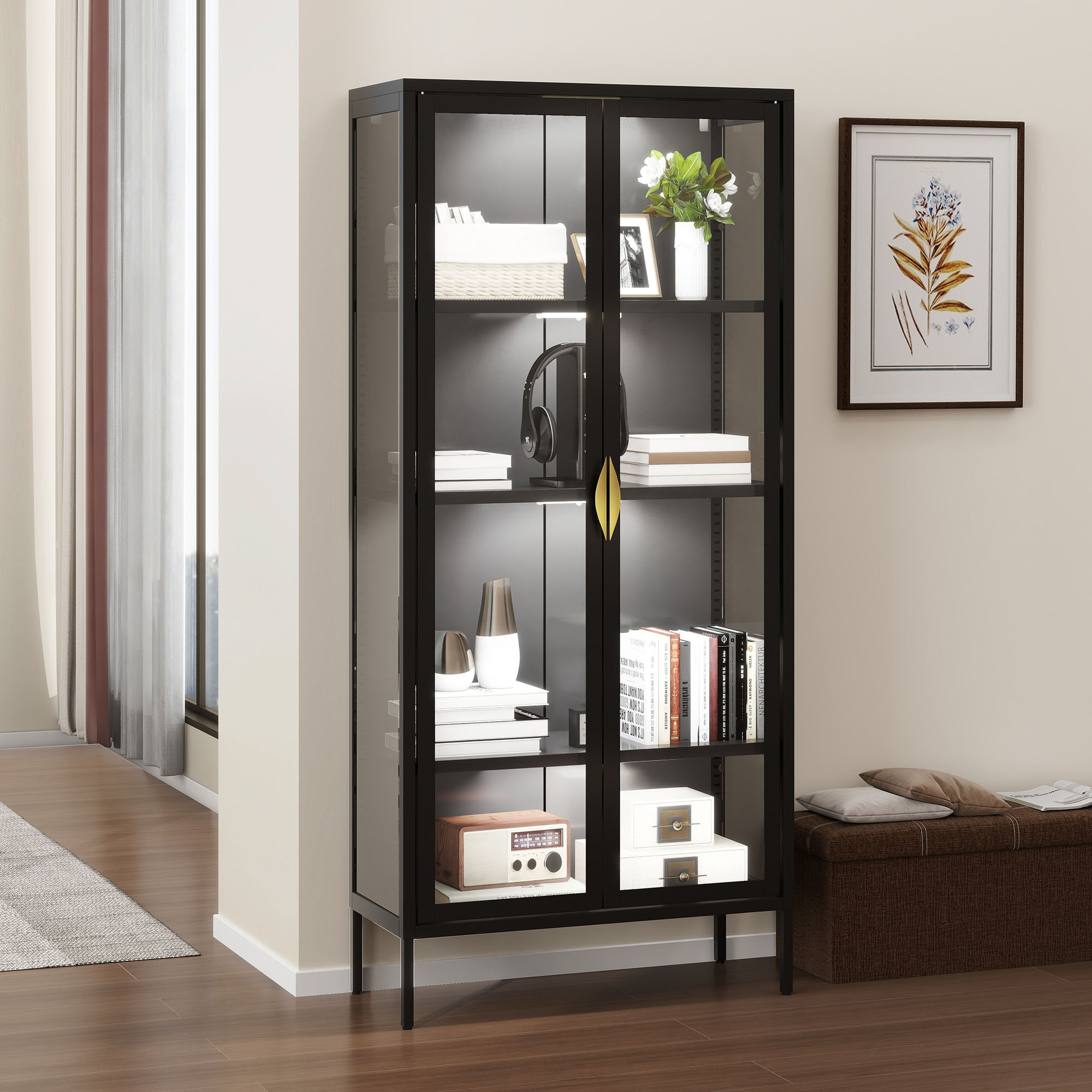 17 Stories Clarey 71" Dining Cabinet With Glass Doors And Lights ... with regard to Design Tips for Incorporating 71 Side Cabinets Into Any Room Layout