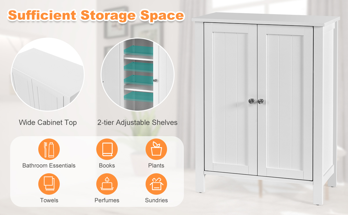 2-Door Bathroom Floor Storage Cabinet Space Saver Organizer - Costway in Attractive 2-Door Bathroom Storage Floor Cabinet