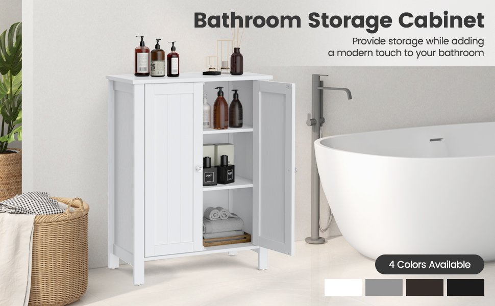 2-Door Bathroom Floor Storage Cabinet Space Saver Organizer - Costway throughout Attractive 2-Door Bathroom Storage Floor Cabinet