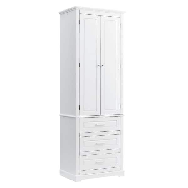 23.2 In. W X 15.3 In. D X 70 In. H White Linen Cabinet With Three ... with regard to The Madison Collection Linen Cabinet, White
