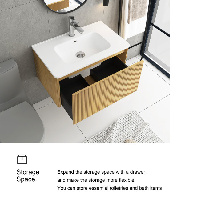 30" Wall-Mounted Bath Vanity, Integrated Ceramic Sink - Contemporary ... for Space-Saving Solutions: Maximizing Small Bathroom Potential with Wall Vans
