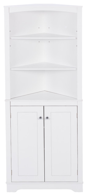 64" Wood 2-Door Bathroom Cabinet With Exterior Shelves - Transitional ... pertaining to The art of selecting 32 inch wood 2 door bath corner cabinets for functionality