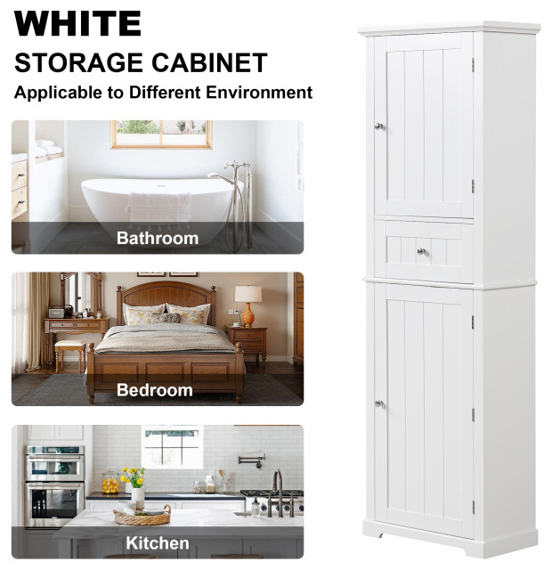 67" Tall Wood 2-Door Bath Cabinet, Drawer And Adjustable Shelf ... throughout 52" Tall Wood 1-Door Bath Cabinet