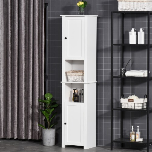 67” Wood Freestanding Bathroom Linen Tower Storage Unit Cabinet White ... throughout Vega Freestanding Narrow Bathroom Linen Tower Storage Cabinet, White