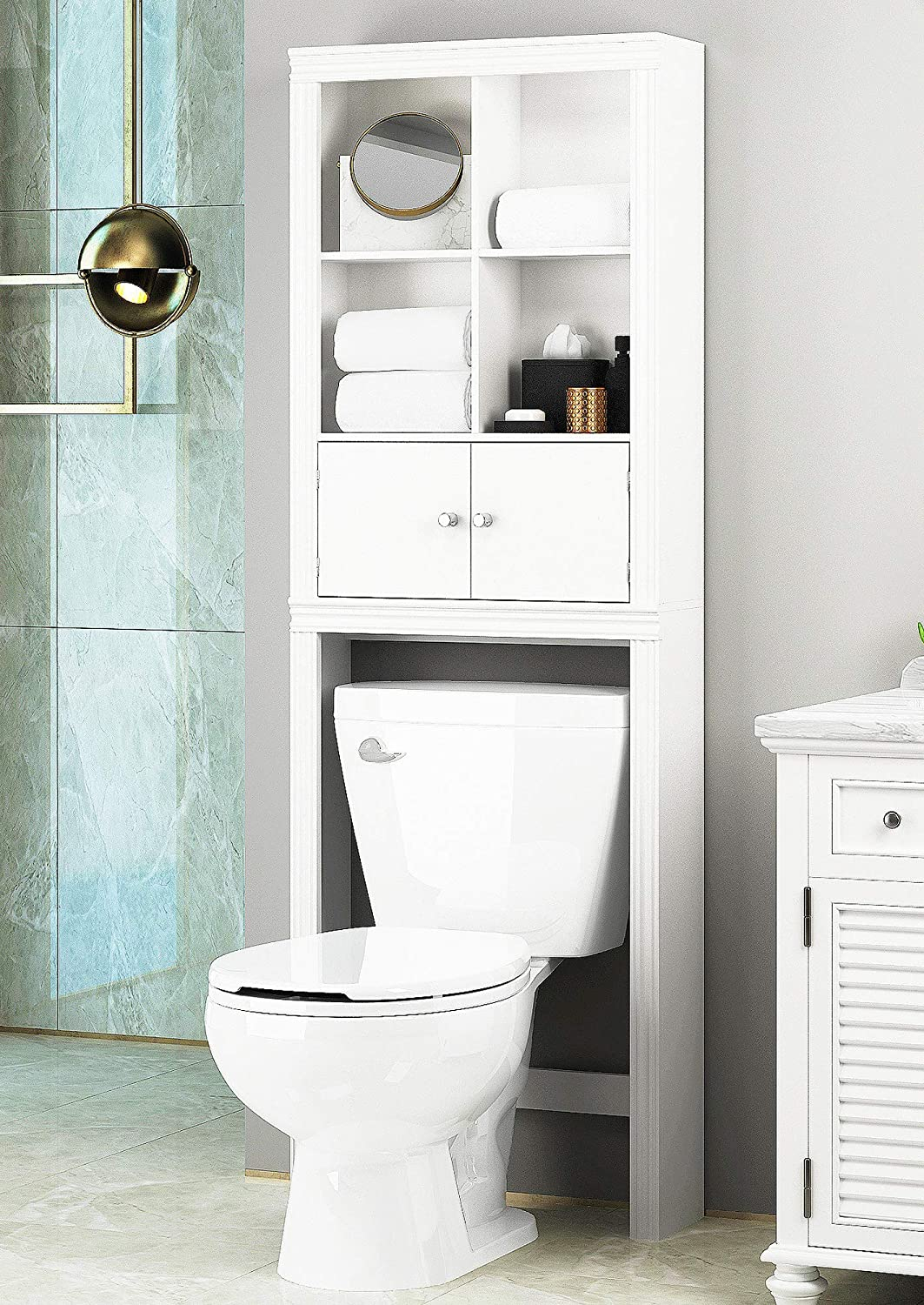 7 Smart Bathroom Cabinets To Maximize Space Above The Toilet – Homystyle within Designing bathrooms with 65 inch tall neutral over-the-toilet cabinets