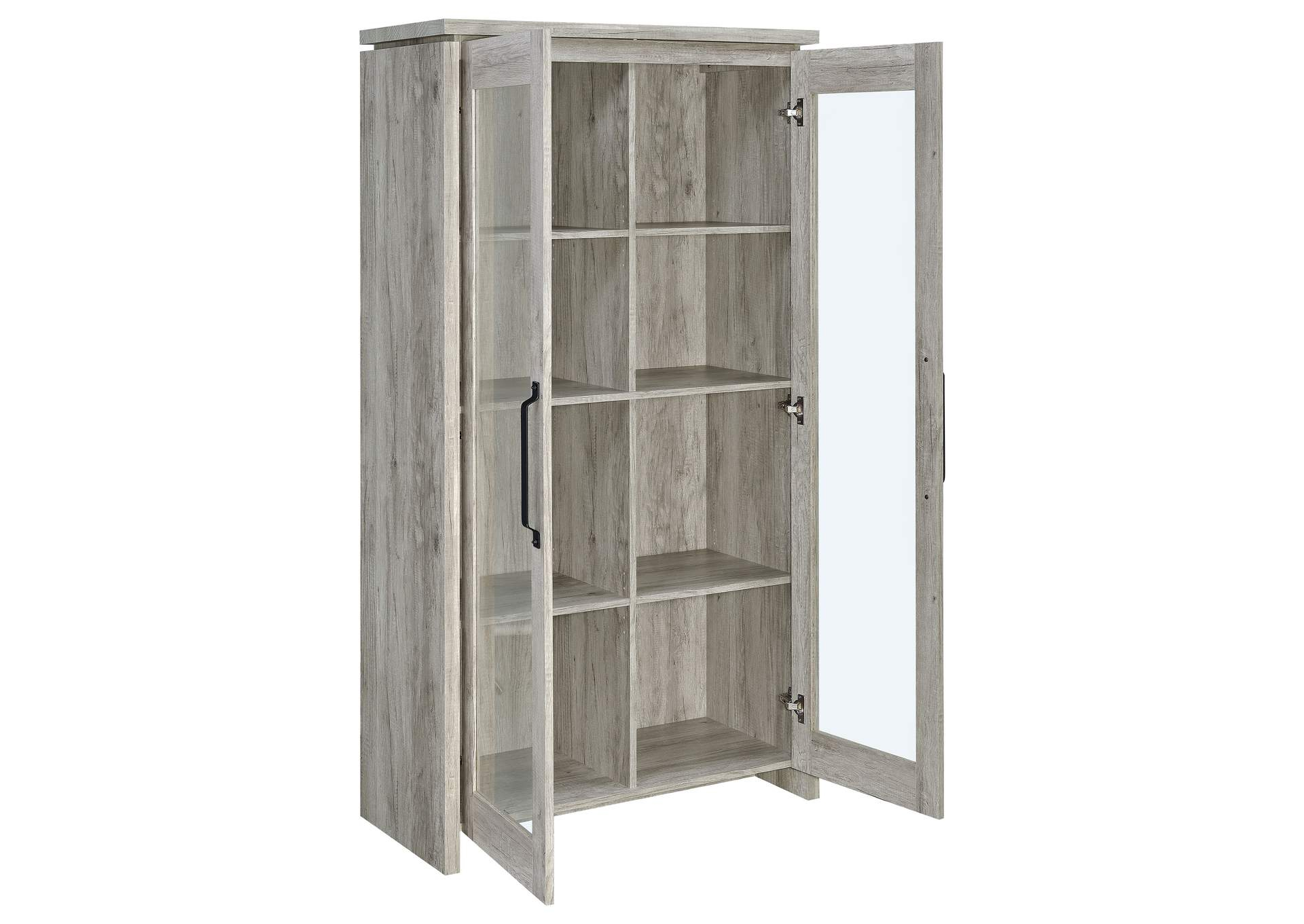 Alejo 2-Door Engineered Wood Tall Cabinet Grey Driftwood throughout The Role of Gray Gold Accents in Coastal Interior Styling